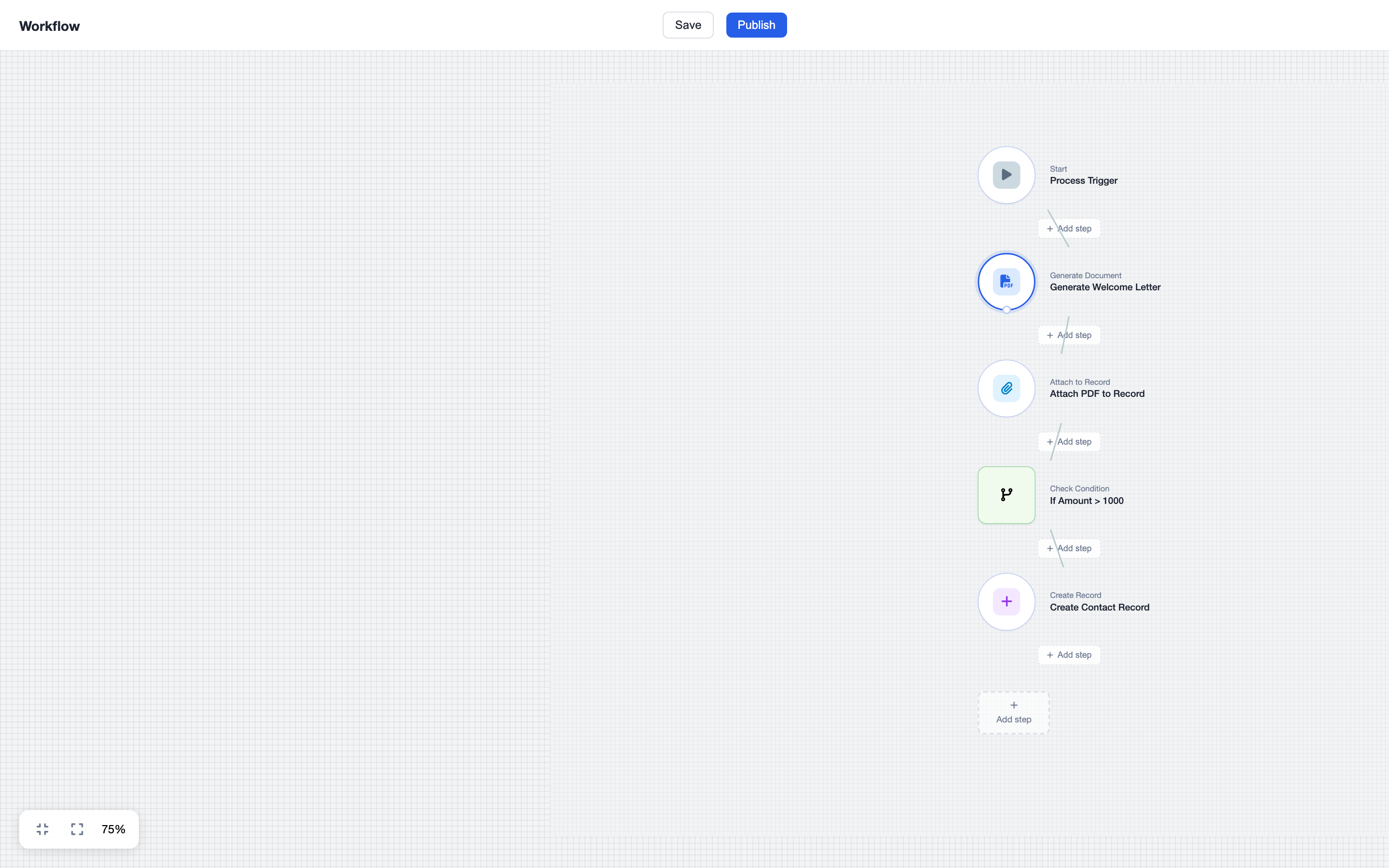 Visual workflow designer with process steps